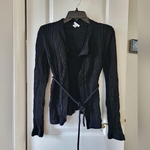 Max Mara Vintage Cable Knit Belted Open-Front Cardigan Sweater Black Size Medium